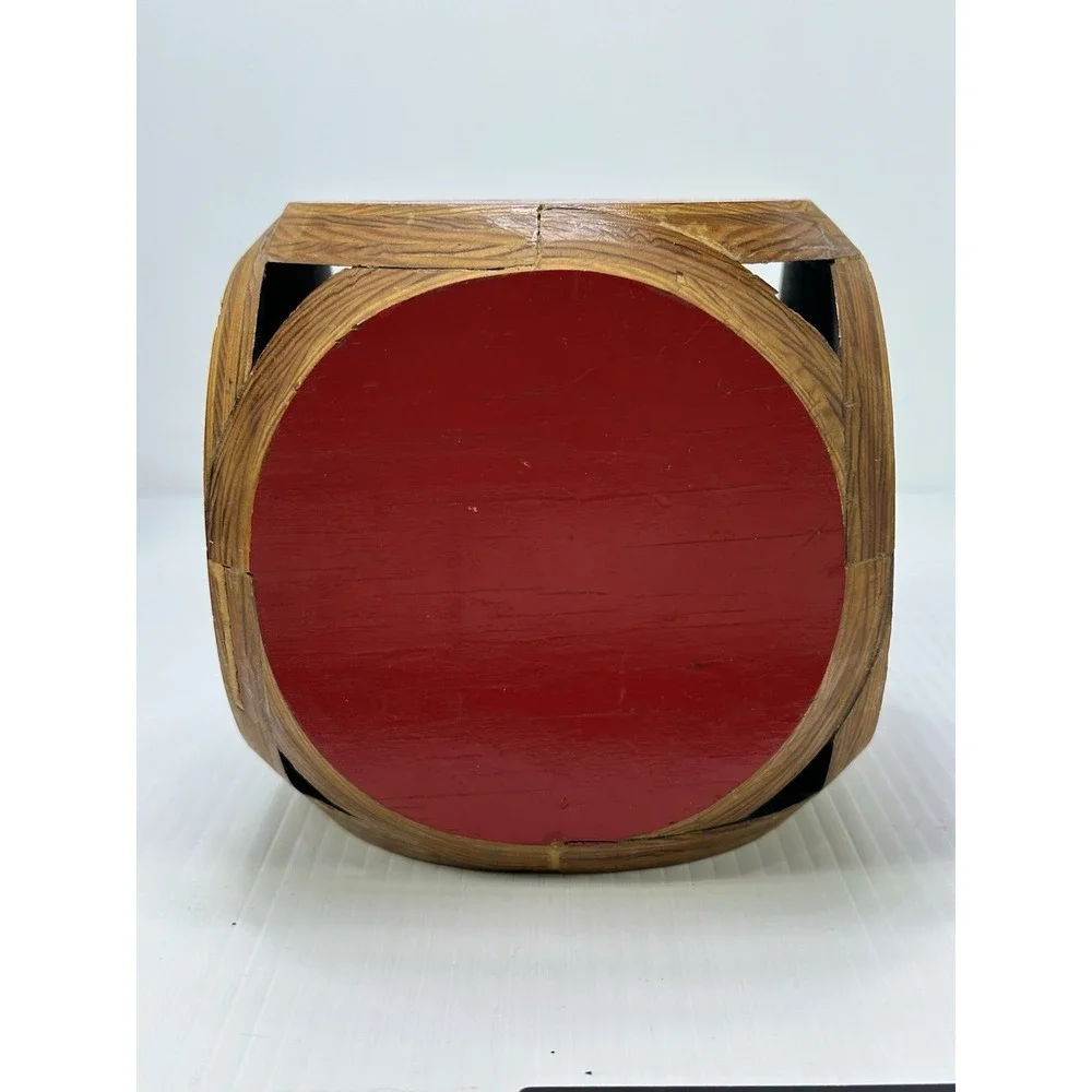 Vintage Handmade Red Wood Display Cube Made Of Circles Stand Riser 6